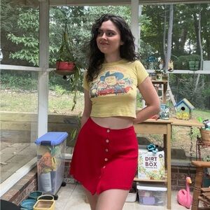 Vintage Wrapper 90s red button down mini skirt